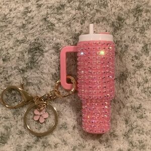 Pink Crystal Rhinestone Tumbler Drink Cup Keychain Accessory NWT unbranded 3.75”